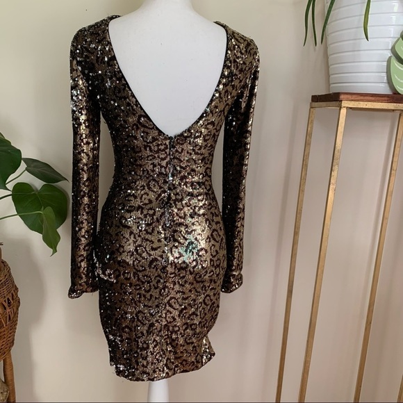 Dress the Population Lolita Leopard Sequin Sheath Dress in Gold & Black sz S - Picture 5 of 6